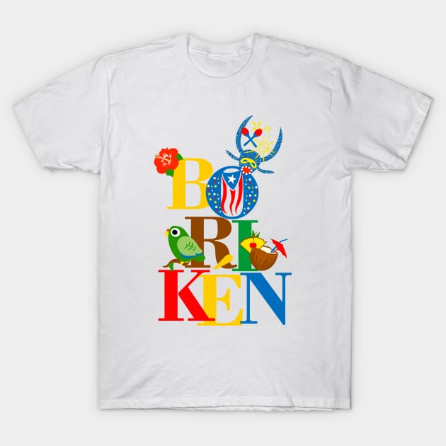 Puerto Rico Boriken Flag Flower Parrot Pina Colada Vejigante T-Shirt by bydarling